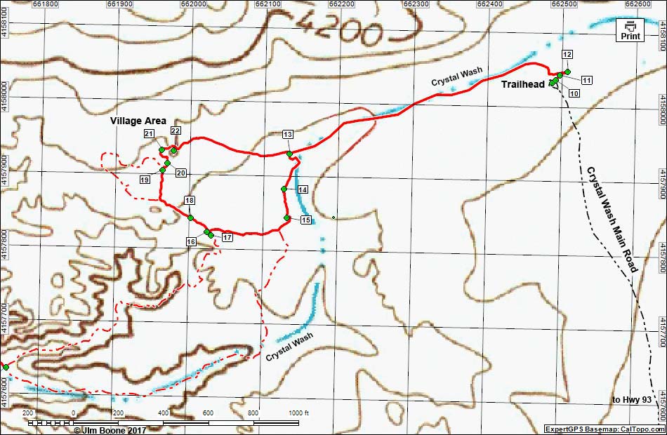 Crystal Wash Main Rock Art Site Map