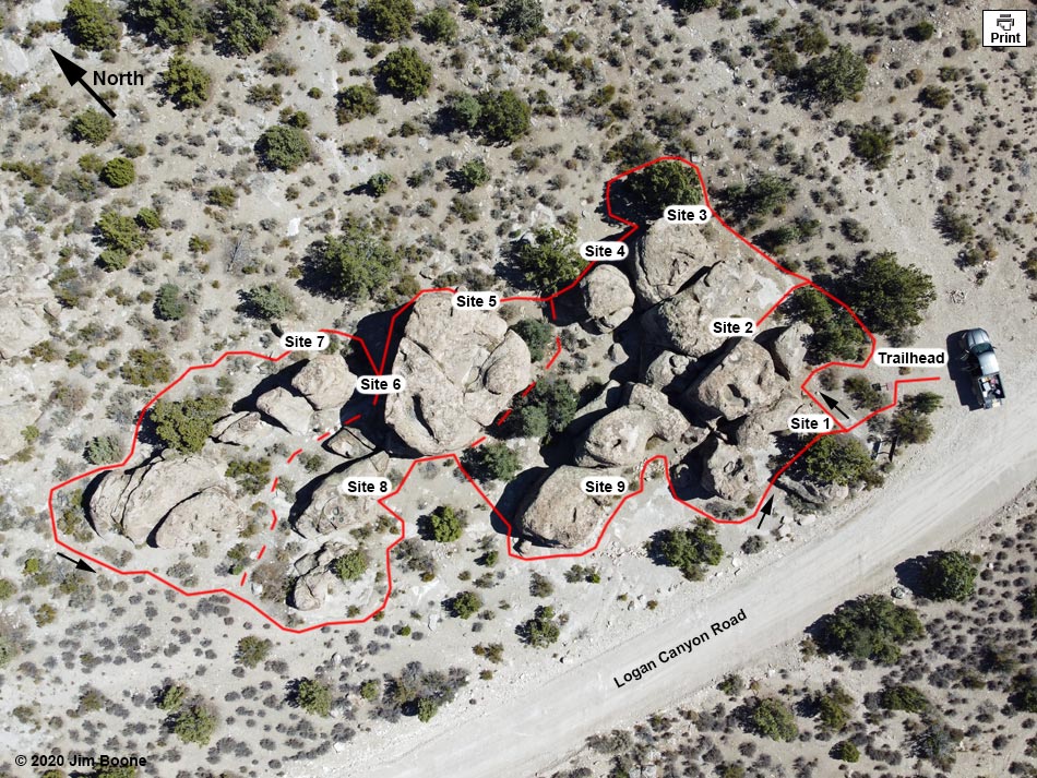 Mt. Irish Archeological District -- Paiute Rock Site Map