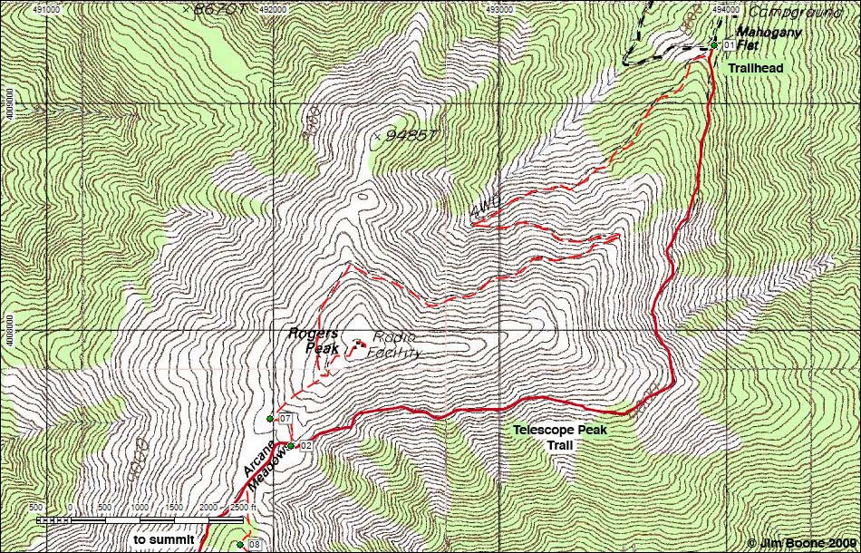 Telescope Peak Area Map - North Section