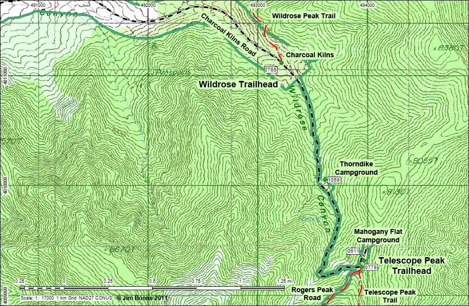 Telescope Peak Area Trailheads Map