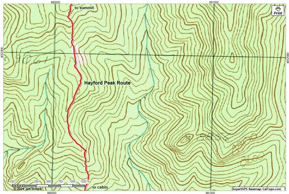 Hayford Peak Route Map Overview