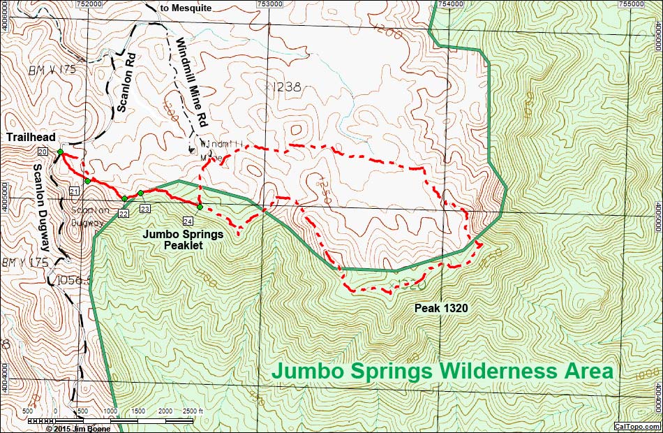 Jumbo Springs Wilderness -- So. Ridges Route Map