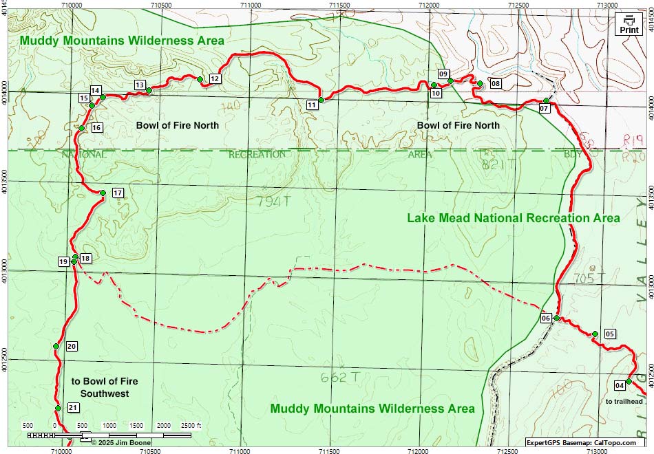 Bowl of Fire, North Hiking Map -- Overview