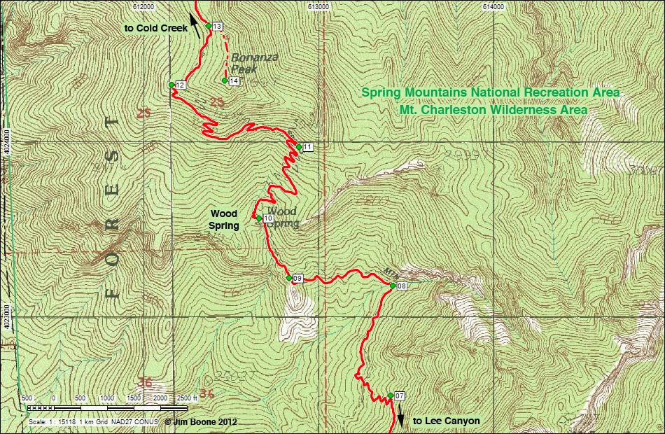 Bonanza Trail Hiking Map (Bristlecone Trailhead Section)