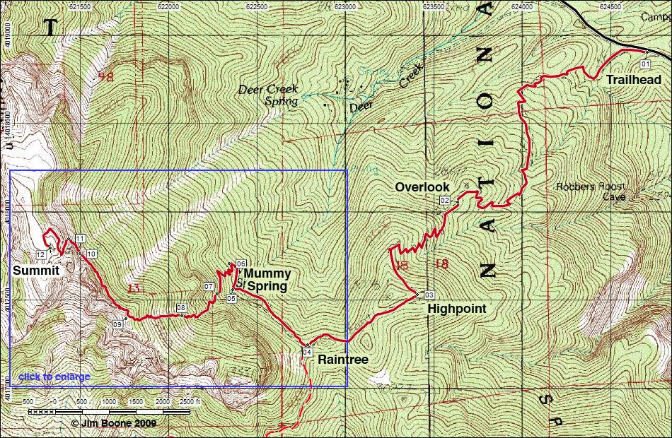 Mummy Mountain, East Face Route Map